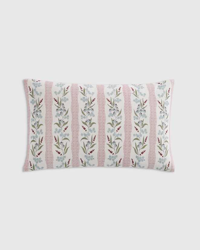 Red Stripe Wildflower Cotton Pillow Cover