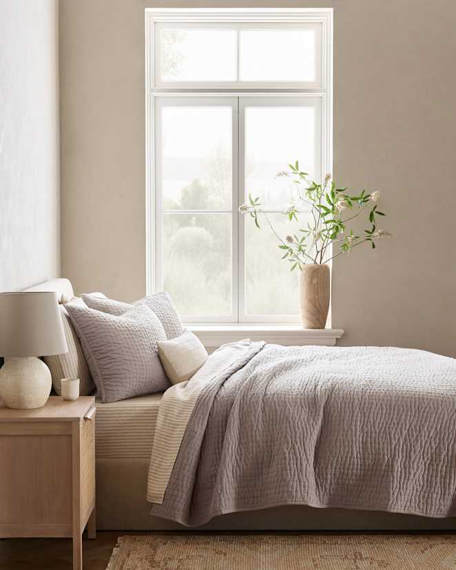 Stone European Linen Cotton Stitch Quilt
