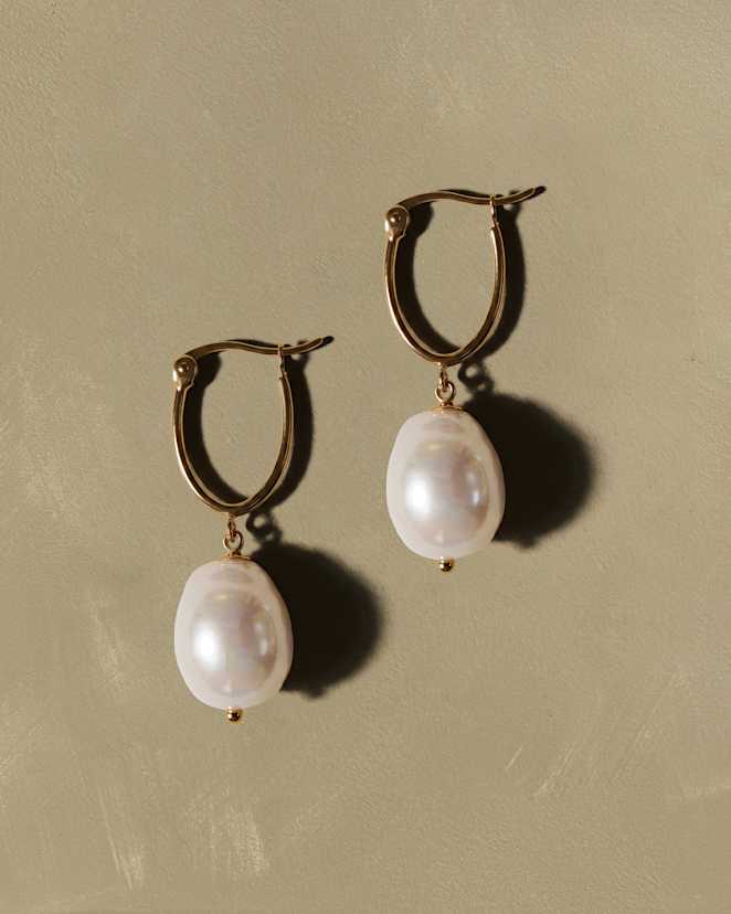 Gold Vermeil Organic Freshwater Cultured Pearl Hoops
