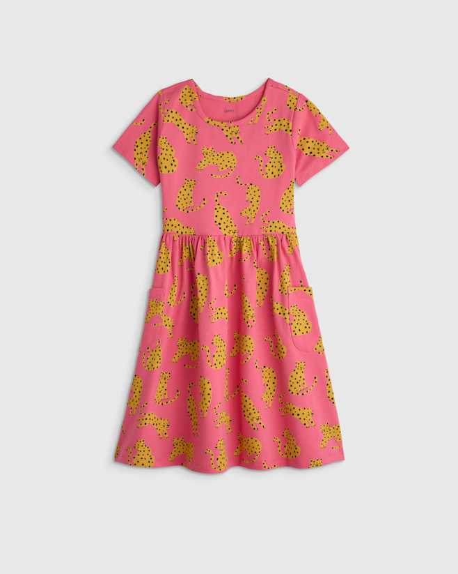 Pink Jungle Cats Organic Cotton Fit and Flare Pocket Dress