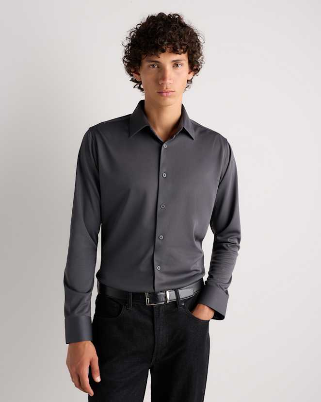 Dark Coal Commuter Stretch Pique Long Sleeve Button Down