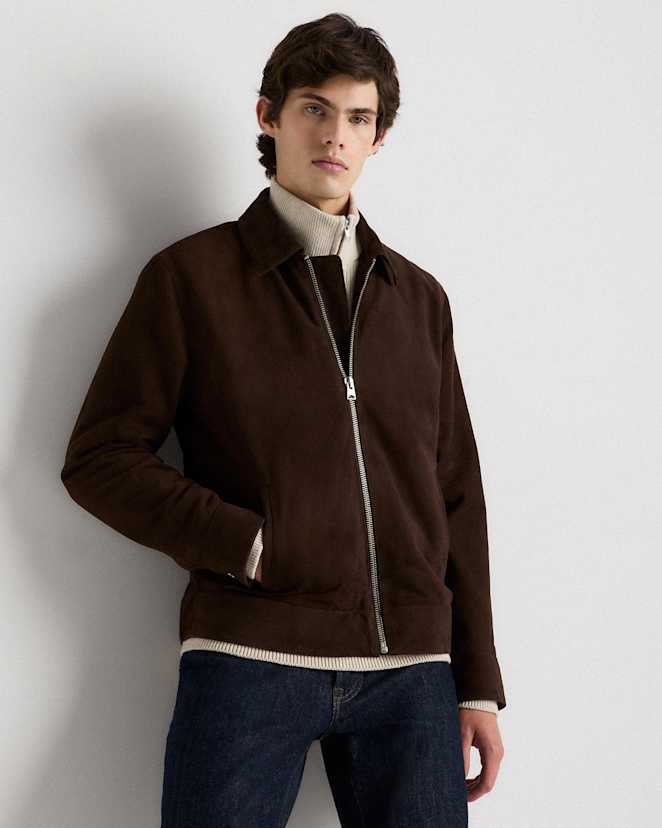 Espresso Brown Italian Suede Harrington Jacket