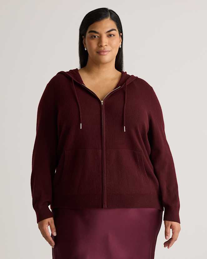 Rich Burgundy Mongolian Cashmere Full-Zip Hoodie