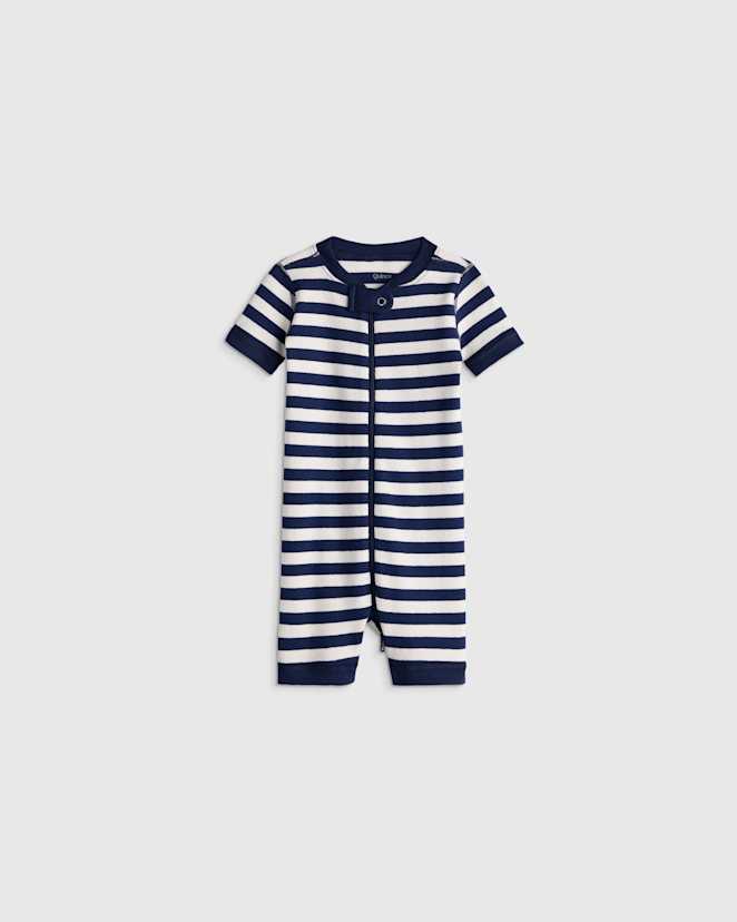 Navy Stripe 100% Organic Cotton Shortie Onesie Pajama
