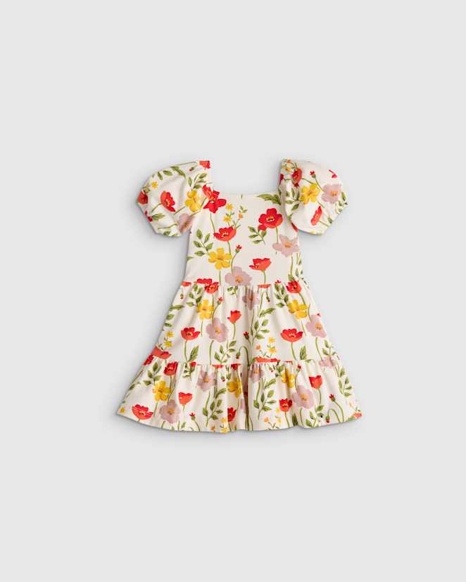Red Poppy Garden Organic Cotton Puff Sleeve Skater Dress