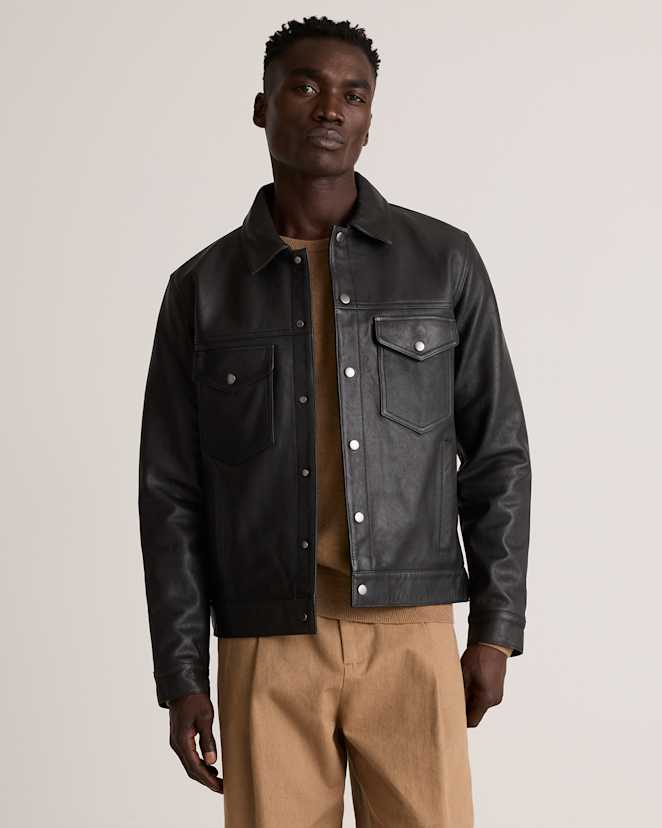 Black 100% Burnished Leather Trucker Jacket
