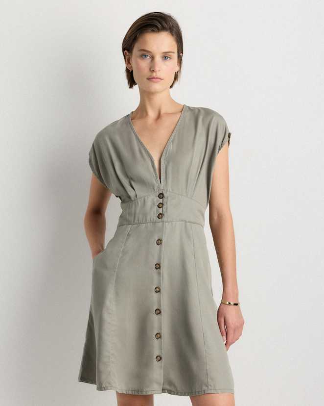 Olive Vintage Wash Tencel Button Front Dress