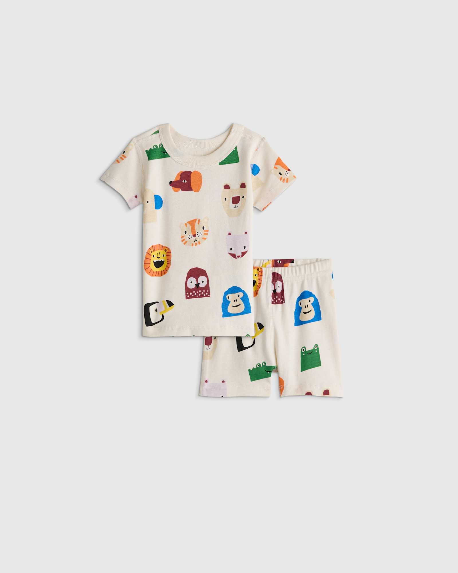 Animal Faces 100% Organic Cotton Short Sleeve and Shorts Pajama Set