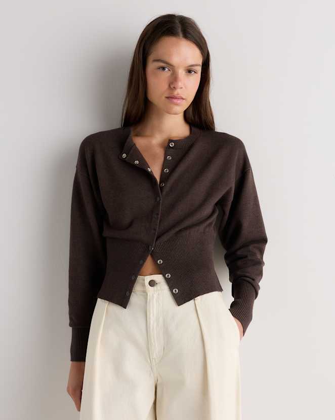 Mocha Heather Cotton Cashmere Structured Waist Cardigan