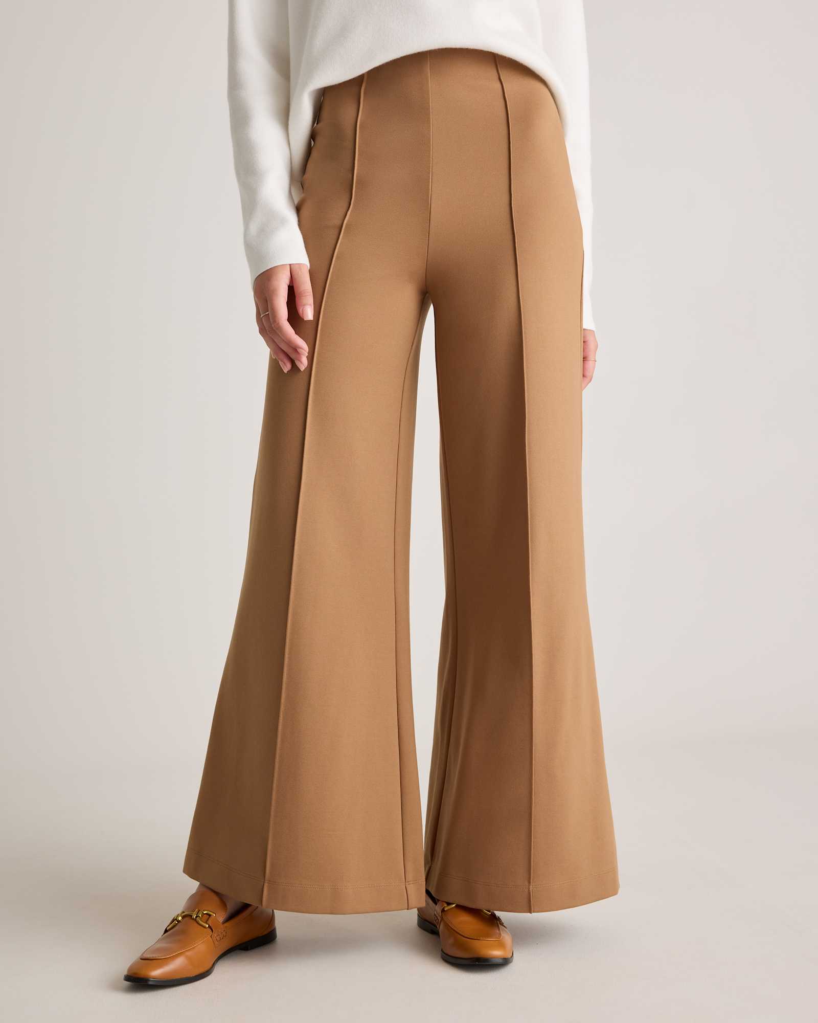 roasted-pecan Ultra-Stretch Ponte Super Wide Leg Pants