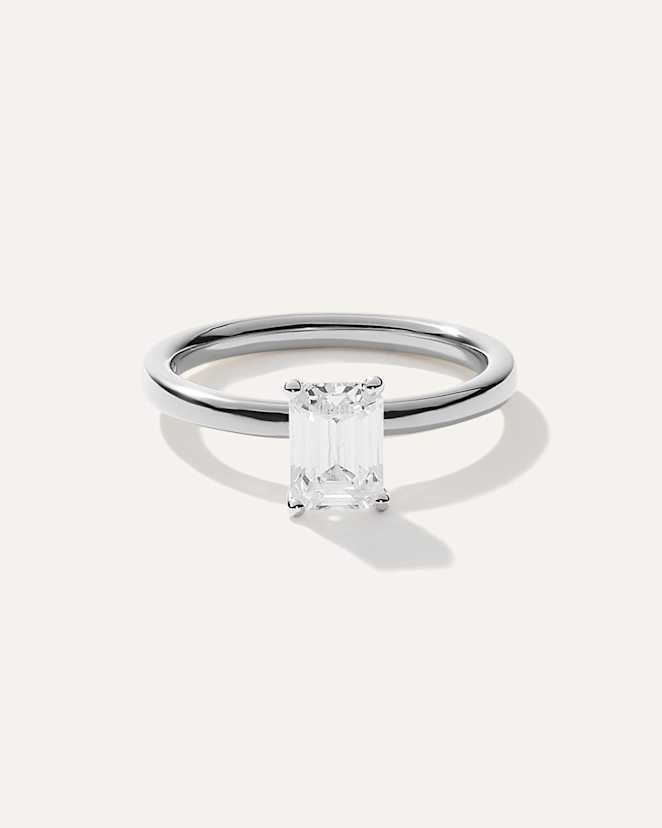 White Gold Lab Grown Diamond Emerald Comfort Fit Engagement Ring - 1ct