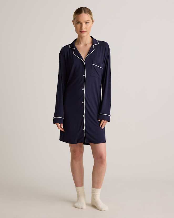 Deep Navy Bamboo Jersey Sleep Shirt