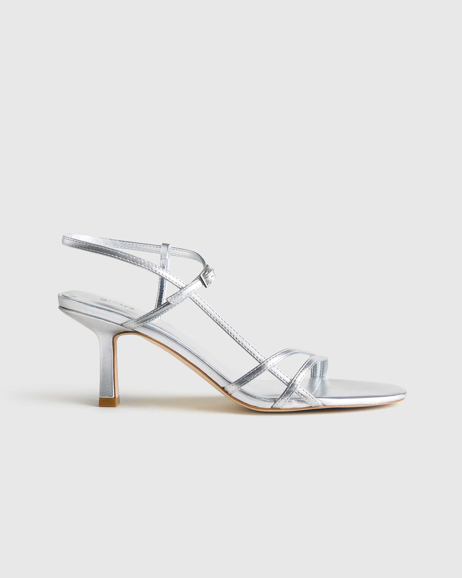 Metallic Silver Italian Leather 70mm Strappy Heel