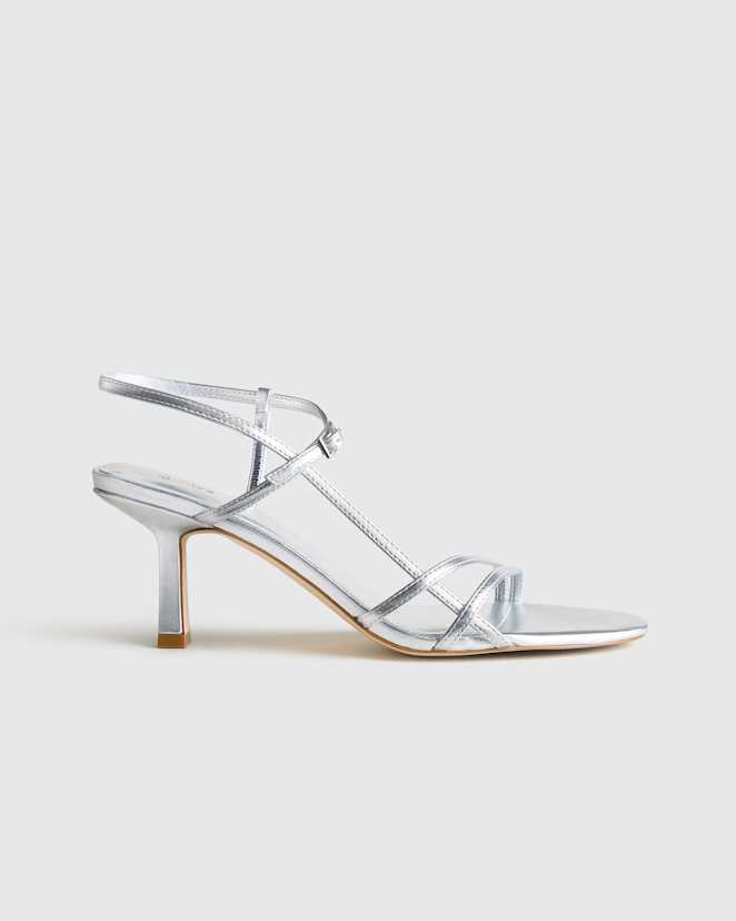 Metallic Silver Italian Leather 70mm Strappy Heel