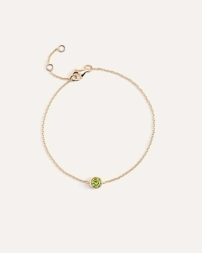 Peridot 14K Gold Birthstone Solitaire Bezel Bracelet