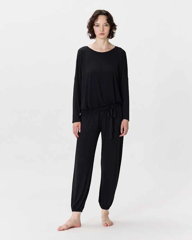 True Black Bamboo Jersey Slouchy Pajama Set