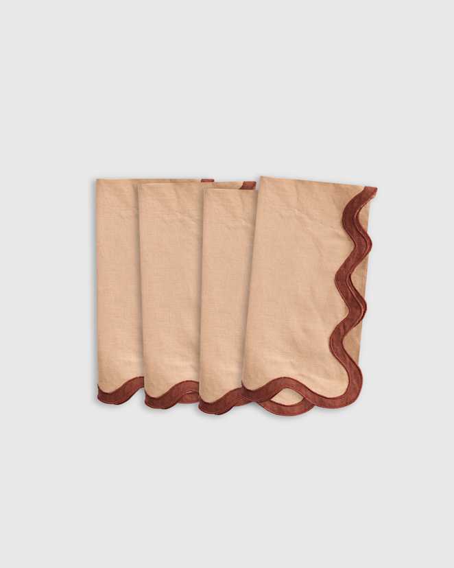 Desert Sunset/Bordeaux European Linen Scallop Edge Napkins (Set of 4)