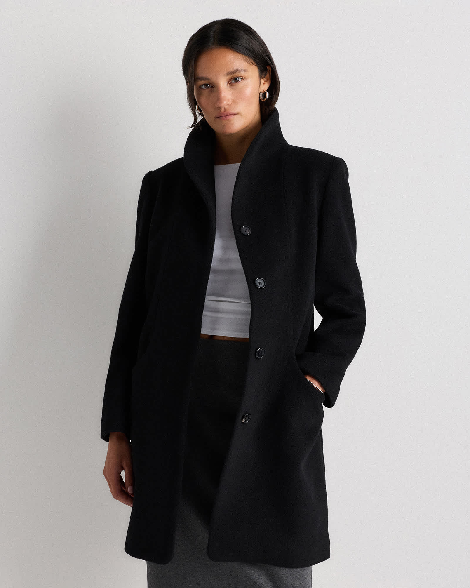 black Wool Cashmere Cocoon Coat