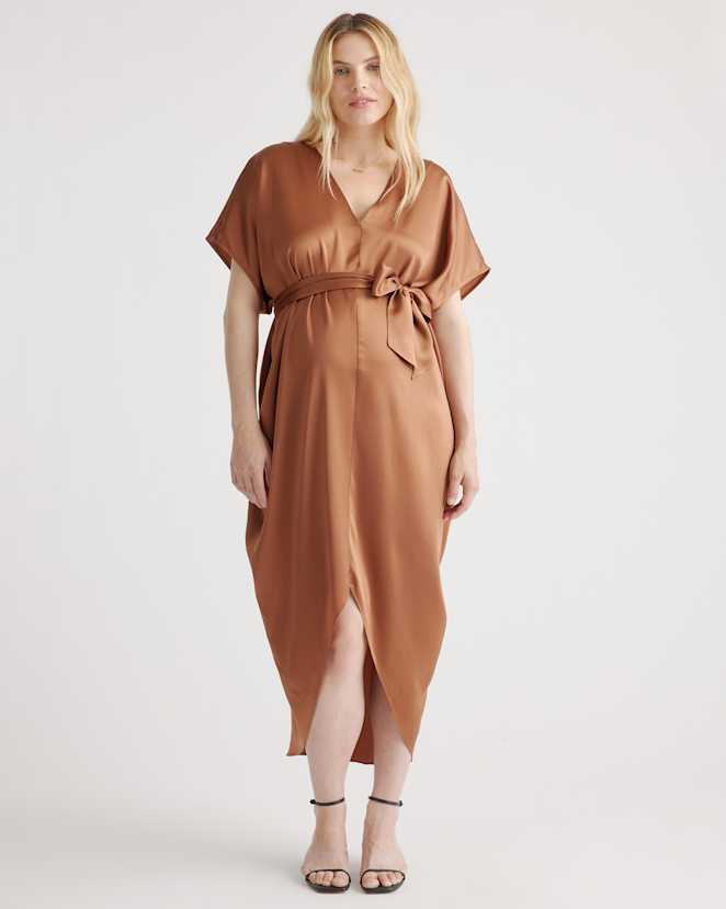 Copper Brown 100% Washable Silk Maternity Dress