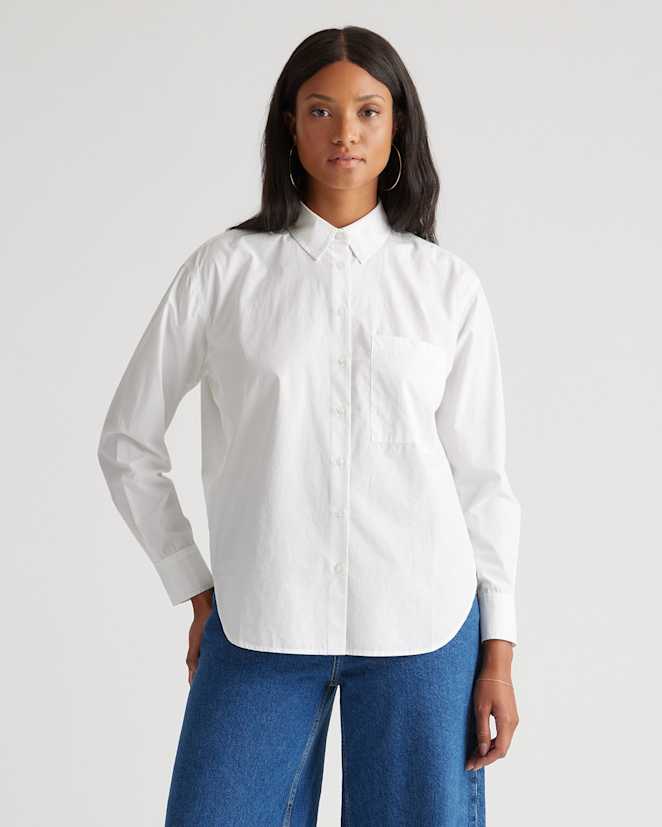 White 100% Organic Cotton Poplin Long Sleeve Boyfriend Shirt