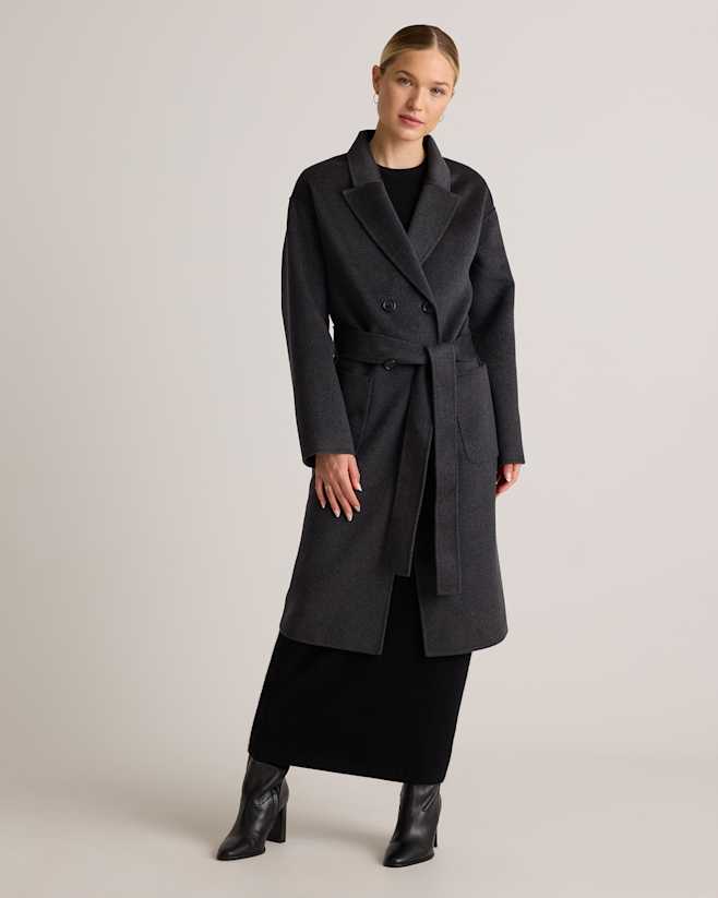 Heather Graphite 100% Mongolian Cashmere Double-Faced Double-Breasted Wrap Coat