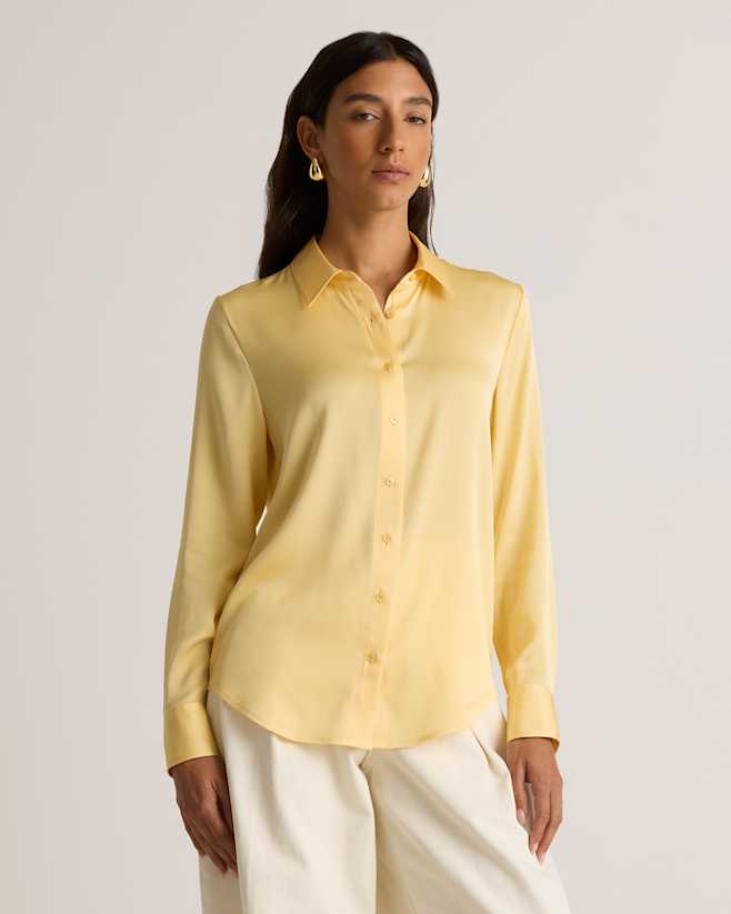 Butter Yellow Washable Stretch Silk Blouse