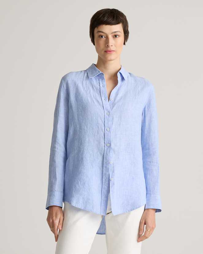 French Blue 100% European Linen Long Sleeve Shirt
