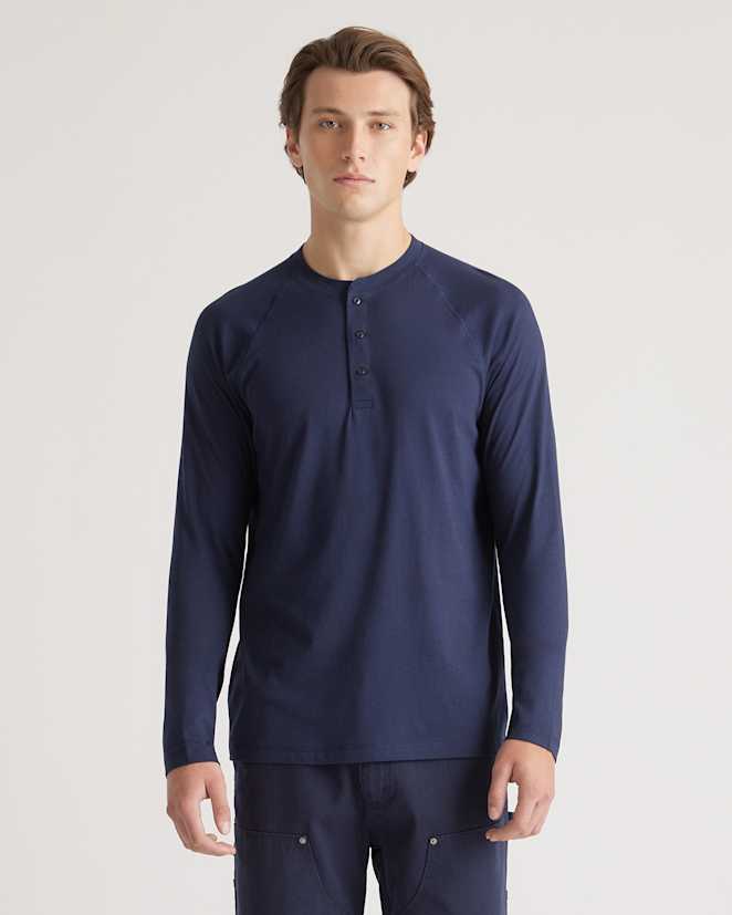 Navy Cotton Modal Long Sleeve Henley Tee