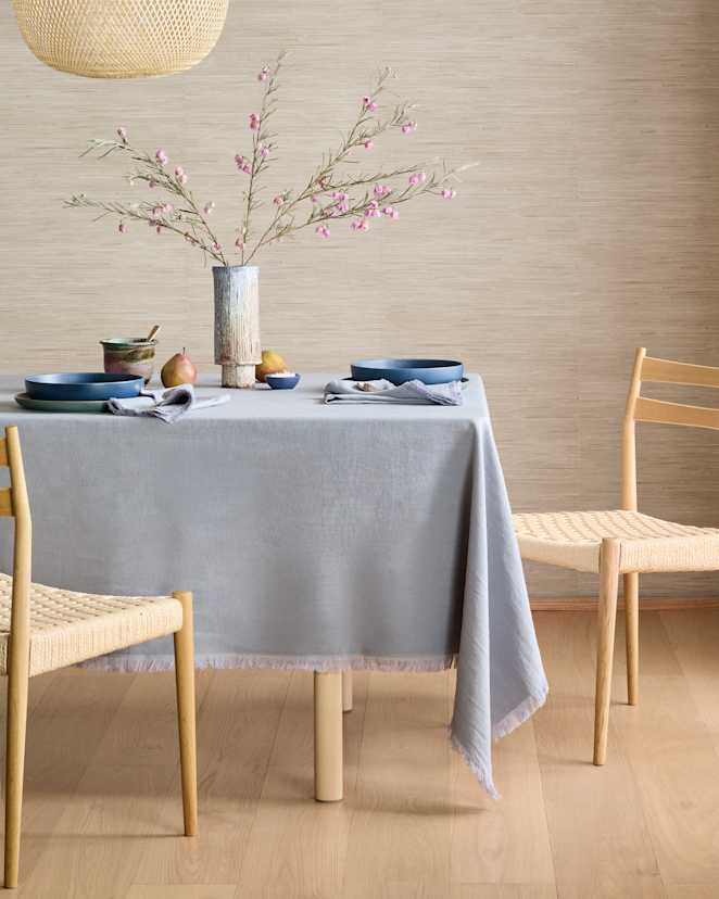 Blue Fog European Linen Fringe Tablecloth