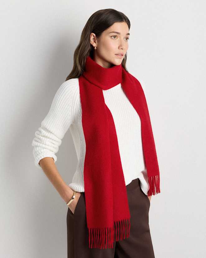 Varsity Red Mongolian Cashmere Woven Fringe Scarf
