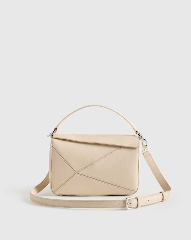 Soft Ivory Italian Leather Patchwork Crossbody