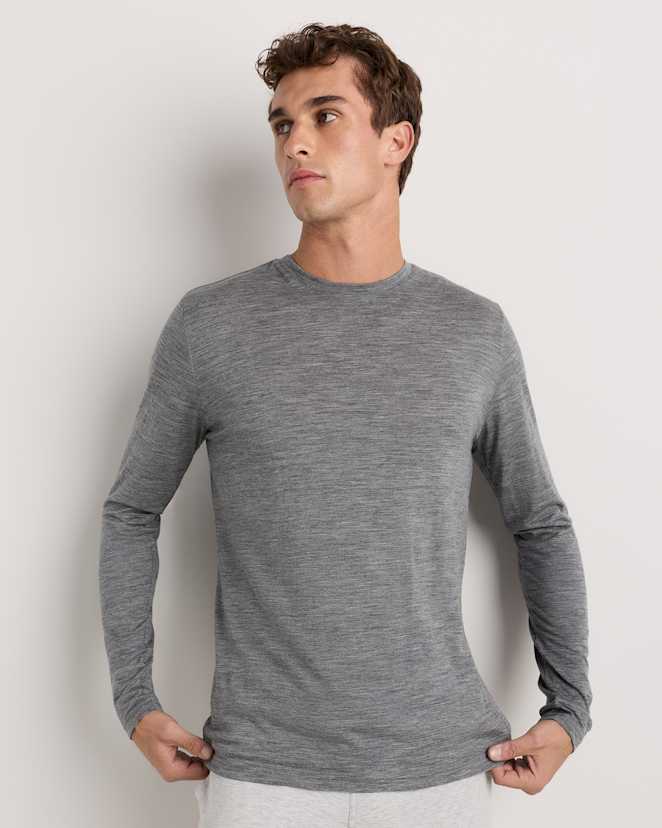 Heather Grey 100% Merino Wool All-Season Long Sleeve Base Layer Tee