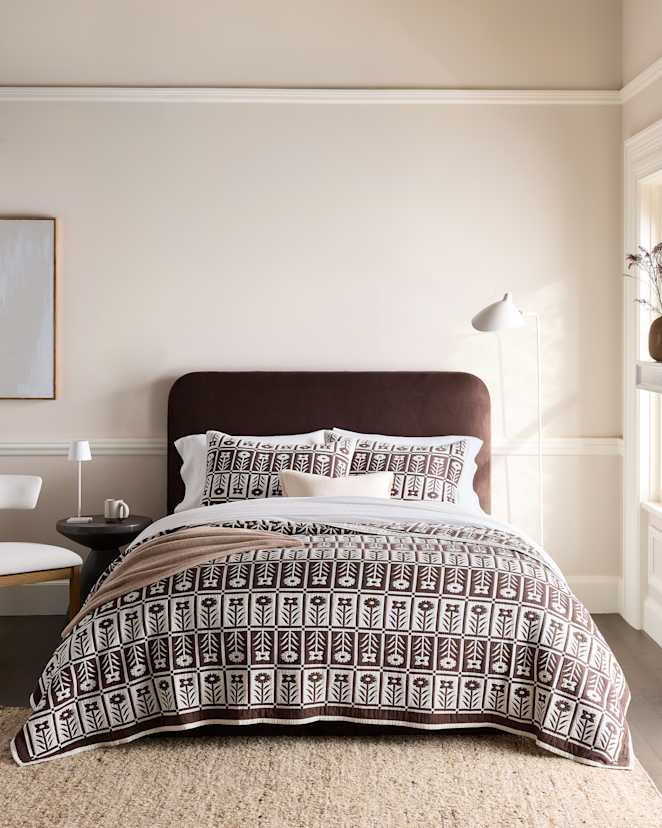 Espresso Organic Cotton Jacquard Floral Coverlet Set