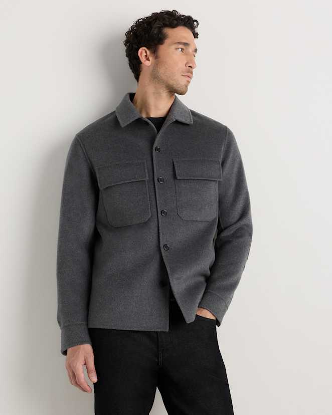 Heather Graphite 100% Mongolian Cashmere Double-Faced Shirt Jacket