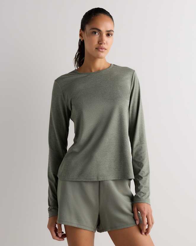 Heather Smoked Thyme Green Flowknit Breeze Long Sleeve Top