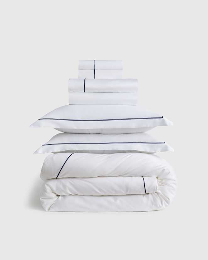 White/Mineral Signature Giza Cotton Sateen Embroidered Deluxe Bedding Bundle