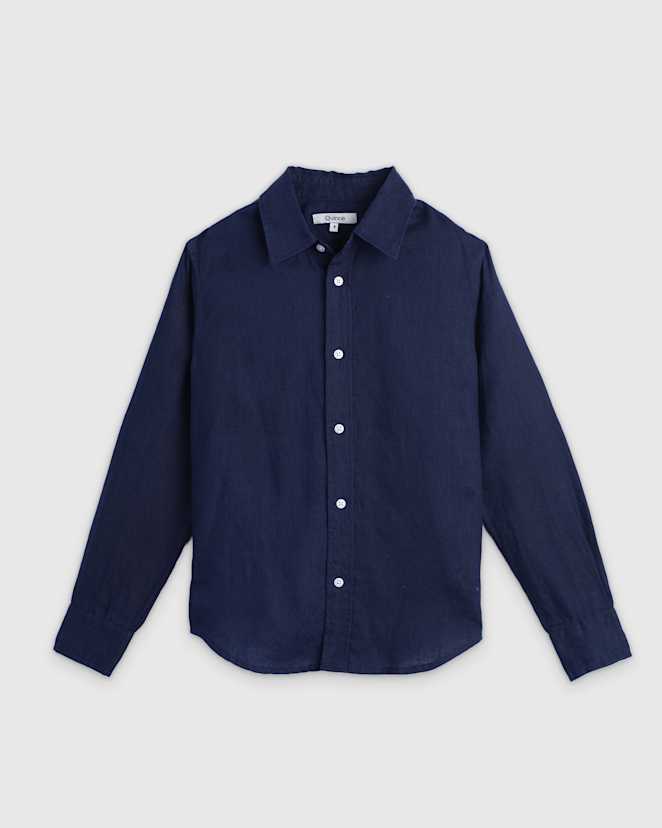 Deep Navy 100% European Linen Long Sleeve Shirt