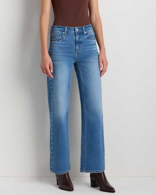 Atlantic Blue Bella Stretch Studded Relaxed Straight Jeans