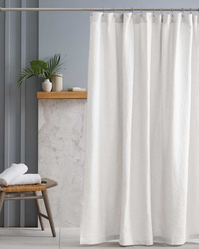 White Organic Luxe Waffle Shower Curtain