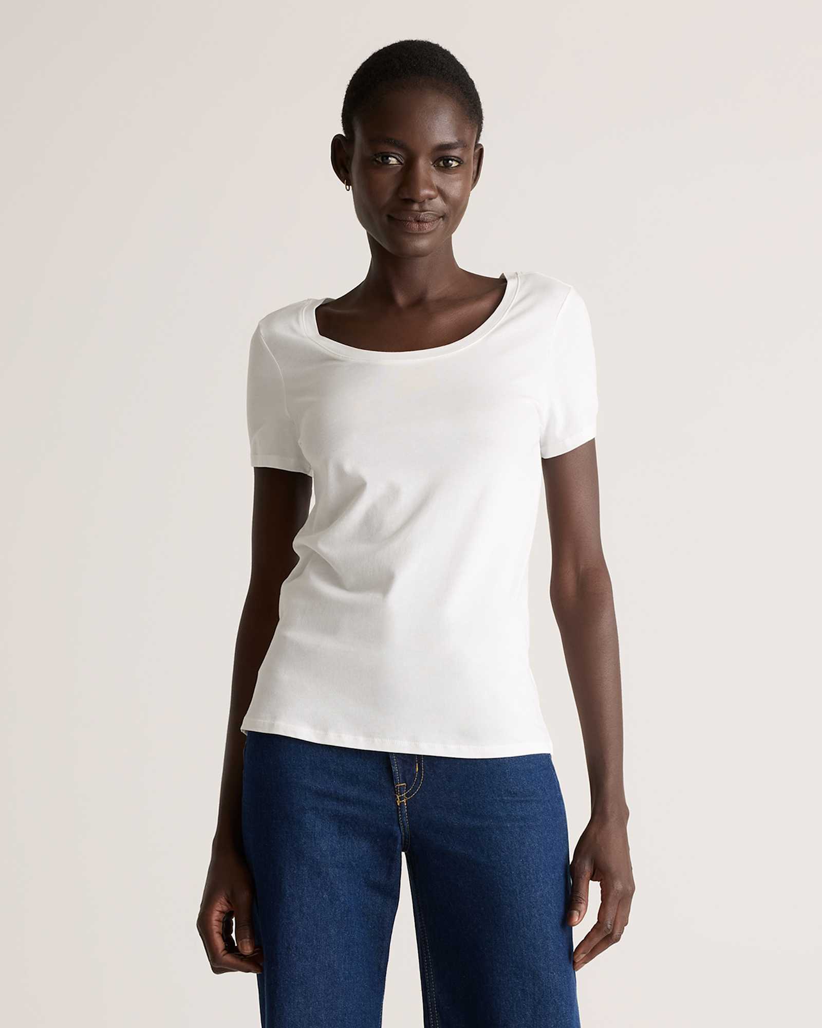 white Cotton Modal Scoop Neck Tee