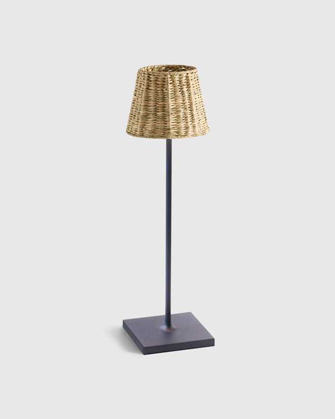 Navy Blue Poldina Pro Rechargeable Table Lamp with Seagrass Shade by Zafferano