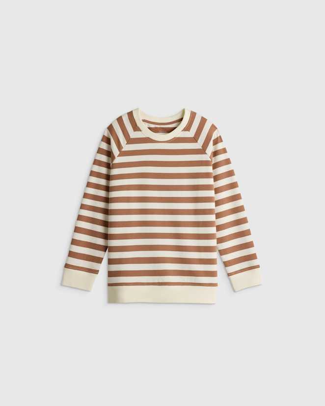 Brown Stripe Organic Cotton French Terry Crew Neck Sweatshirt