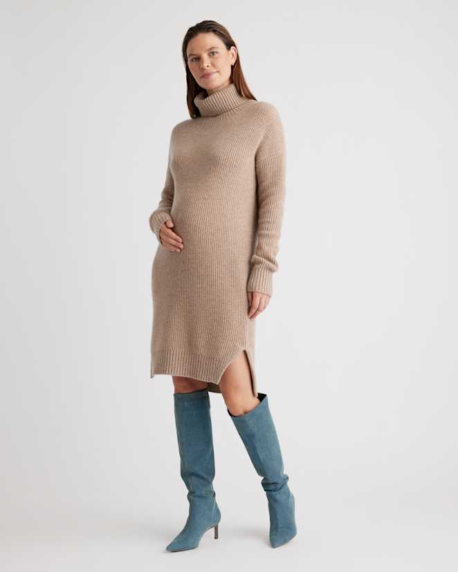 Oatmeal Mongolian Cashmere Fisherman Maternity Sweater Dress