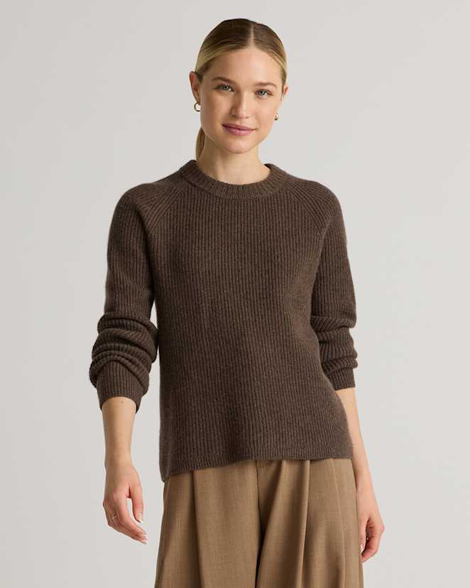 Brown Mongolian Cashmere Fisherman Crewneck Sweater