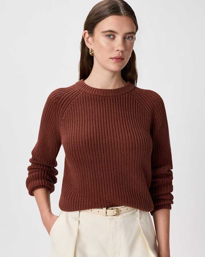 Redwood Brown Pull style pêcheur 100 % coton biologique à col rond