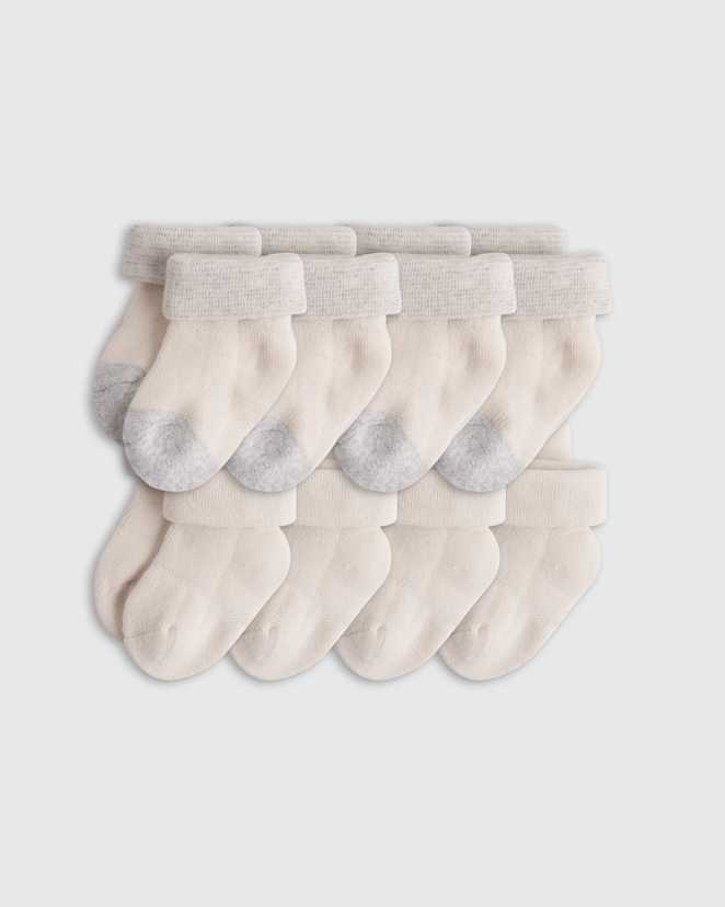White/Grey Organic Cotton Fold Over Socks 8-Pack