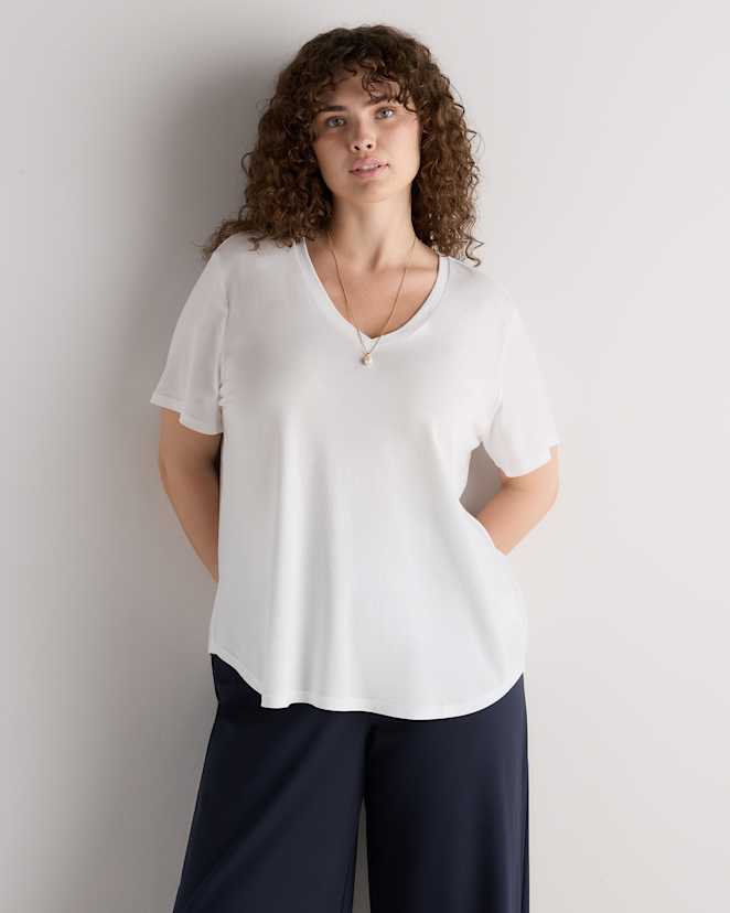 White Cotton Modal V-Neck Tee