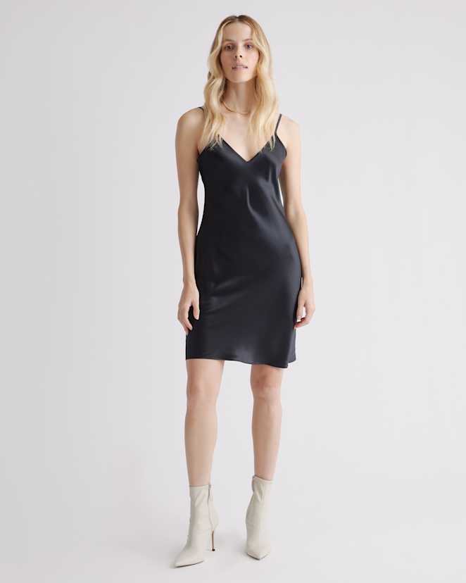 Black 100% Washable Silk Mini Slip Dress