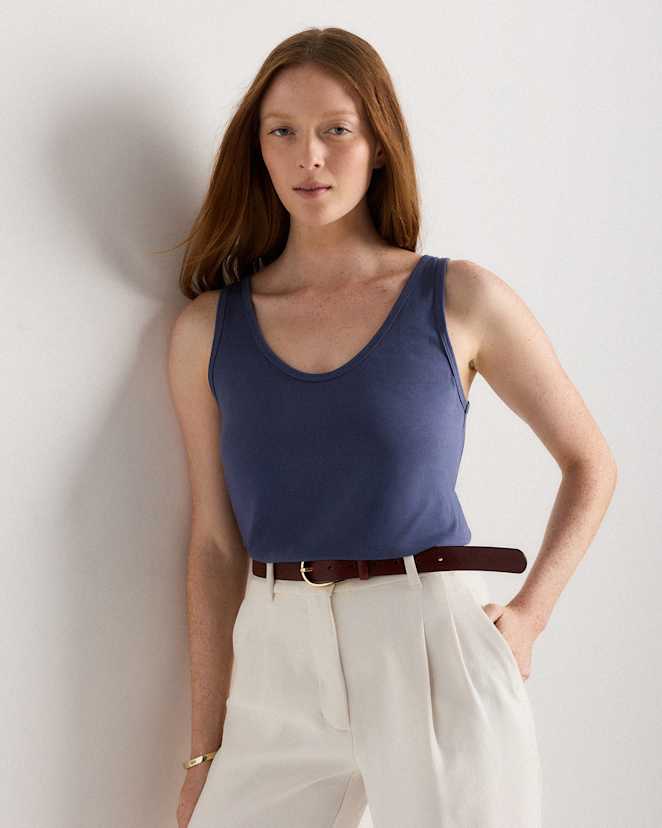 Storm Blue Cotton Modal Double Scoop Neck Tank