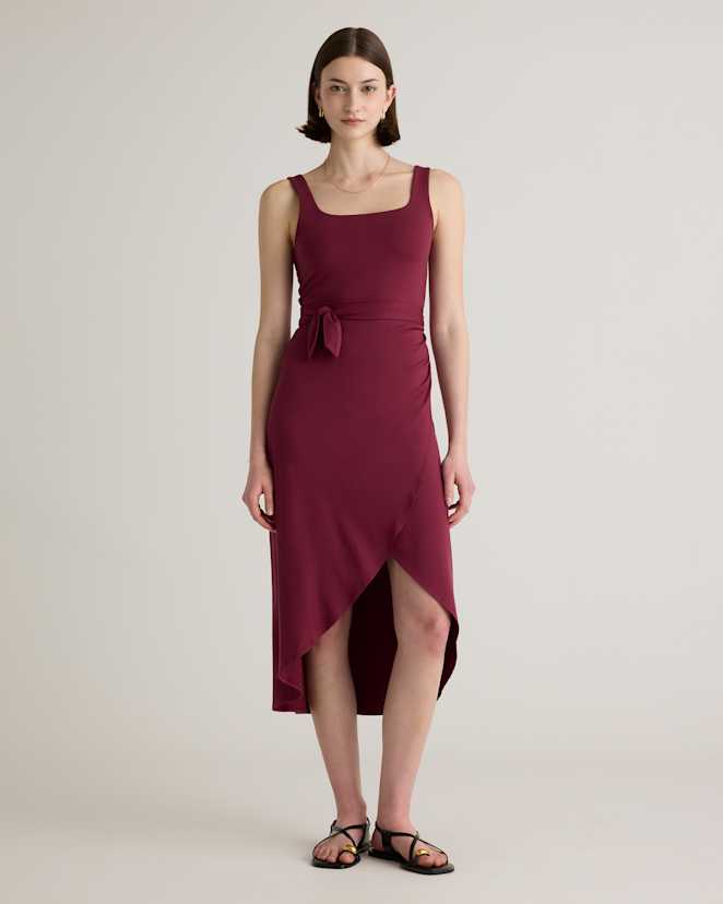 Wine Tencel Jersey Side Tie Midi Dress